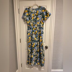 Anthropologie Floral Lemon Maxi Dress